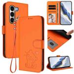 For Itel A95 5G Embossed Heart Cat Leather Phone Case with Hand Strap(Orange)