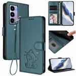For Itel City 100 Embossed Heart Cat Leather Phone Case with Hand Strap(Dark Green)