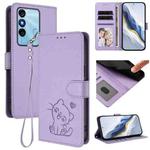 For Itel P38 / S17 / Vision 3 Embossed Heart Cat Leather Phone Case with Hand Strap(Light Purple)