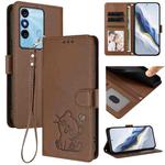 For Itel P38 / S17 / Vision 3 Embossed Heart Cat Leather Phone Case with Hand Strap(Brown)