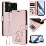 For Itel P40 Embossed Heart Cat Leather Phone Case with Hand Strap(Pink)