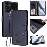 For Itel P40 Embossed Heart Cat Leather Phone Case with Hand Strap(Blue)