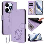 For Itel P55 4G / Smart 8 Embossed Heart Cat Leather Phone Case with Hand Strap(Light Purple)