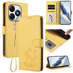 For Itel P55 4G / Smart 8 Embossed Heart Cat Leather Phone Case with Hand Strap(Yellow)