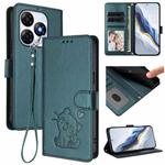 For Itel P55 4G / Smart 8 Embossed Heart Cat Leather Phone Case with Hand Strap(Dark Green)