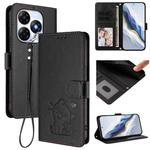 For Itel P55 4G / Smart 8 Embossed Heart Cat Leather Phone Case with Hand Strap(Black)