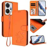 For Itel P55+ Embossed Heart Cat Leather Phone Case with Hand Strap(Orange)