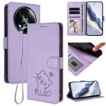 For Itel RS4 / S666LN Embossed Heart Cat Leather Phone Case with Hand Strap(Light Purple)