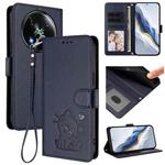 For Itel RS4 / S666LN Embossed Heart Cat Leather Phone Case with Hand Strap(Blue)