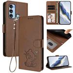 For Itel S17 / S661W / Vision 3 Embossed Heart Cat Leather Phone Case with Hand Strap(Brown)