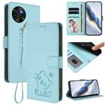 For Itel S23 / S665L Embossed Heart Cat Leather Phone Case with Hand Strap(Mint Green)