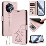 For Itel S24 Embossed Heart Cat Leather Phone Case with Hand Strap(Pink)