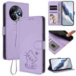 For Itel S24 Embossed Heart Cat Leather Phone Case with Hand Strap(Light Purple)