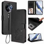 For Itel S24 Embossed Heart Cat Leather Phone Case with Hand Strap(Black)
