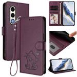 For Itel S25 4G Embossed Heart Cat Leather Phone Case with Hand Strap(Dark Purple)