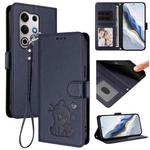 For Itel S25 Ultra 4G Embossed Heart Cat Leather Phone Case with Hand Strap(Blue)