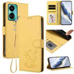 For Tecno Camon 19 / 19 Pro 5G Embossed Heart Cat Leather Phone Case with Hand Strap(Yellow)