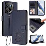 For Tecno Camon 20 Pro 5G Embossed Heart Cat Leather Phone Case with Hand Strap(Blue)