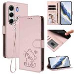 For Tecno Camon 40 4G Embossed Heart Cat Leather Phone Case with Hand Strap(Pink)