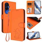 For Tecno Pova 4 Pro Embossed Heart Cat Leather Phone Case with Hand Strap(Orange)