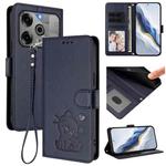 For Tecno Pova 6 Pro 5G Embossed Heart Cat Leather Phone Case with Hand Strap(Blue)