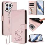 For Tecno Pova 7 4G / 7 Neo Embossed Heart Cat Leather Phone Case with Hand Strap(Pink)