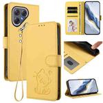 For Tecno Pova 7 Pro 5G Embossed Heart Cat Leather Phone Case with Hand Strap(Yellow)