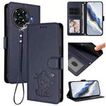 For Tecno Spark 20 Pro+ 4G Embossed Heart Cat Leather Phone Case with Hand Strap(Blue)