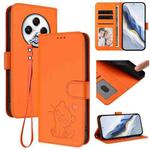 For Tecno Spark 30 4G Embossed Heart Cat Leather Phone Case with Hand Strap(Orange)