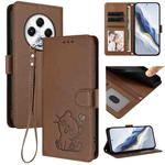 For Tecno Spark 30 4G Embossed Heart Cat Leather Phone Case with Hand Strap(Brown)