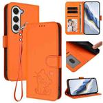 For Tecno Spark 40 Pro 4G Embossed Heart Cat Leather Phone Case with Hand Strap(Orange)