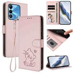 For Tecno Spark Go 2022 / 9 / 8C Embossed Heart Cat Leather Phone Case with Hand Strap(Pink)