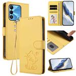 For Tecno Spark Go 2022 / 9 / 8C Embossed Heart Cat Leather Phone Case with Hand Strap(Yellow)