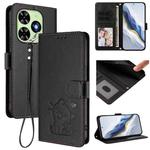 For Tecno Spark Go 2024 4G / 20C 4G Embossed Heart Cat Leather Phone Case with Hand Strap(Black)