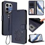 For Infinix Note 50 Pro+ 5G Embossed Heart Cat Leather Phone Case with Hand Strap(Blue)