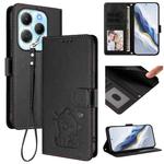 For Infinix Hot 40 4G / 40 Pro 4G Embossed Heart Cat Leather Phone Case with Hand Strap(Black)