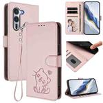 For Fujitsu Arrows Alpha F-51F Embossed Heart Cat Leather Phone Case with Strap(Pink)