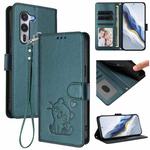 For Fujitsu Arrows Alpha F-51F Embossed Heart Cat Leather Phone Case with Strap(Dark Green)