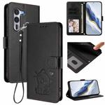 For Fujitsu Arrows Alpha F-51F Embossed Heart Cat Leather Phone Case with Strap(Black)
