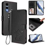 For Fujitsu Arrows We2 Embossed Heart Cat Leather Phone Case with Strap(Black)