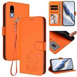 For Sharp Basio Active3 Embossed Heart Cat Leather Phone Case with Strap(Orange)