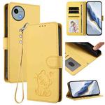 For Sharp Aquos wish4 Embossed Heart Cat Leather Phone Case with Strap(Yellow)