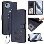 For Sharp Aquos wish4 Embossed Heart Cat Leather Phone Case with Strap(Blue)