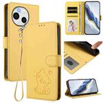 For Sharp Aquos Sense9 Embossed Heart Cat Leather Phone Case with Strap(Yellow)