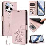 For Sharp Aquos Sense9 Plus Embossed Heart Cat Leather Phone Case with Strap(Pink)
