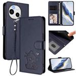 For Sharp Aquos Sense9 Plus Embossed Heart Cat Leather Phone Case with Strap(Blue)