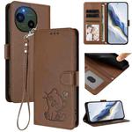 For Sharp Aquos R10 Embossed Heart Cat Leather Phone Case with Strap(Brown)