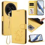 For Sharp Aquos R9 Pro Embossed Heart Cat Leather Phone Case with Strap(Yellow)