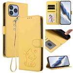 For Wiko T60 / Cubot P80 Embossed Heart Cat Leather Phone Case with Hand Strap(Yellow)