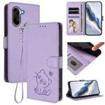 For OnePlus Nord CE5 / Ace 5 Racing Embossed Heart Cat Leather Phone Case with Hand Strap(Light Purple)